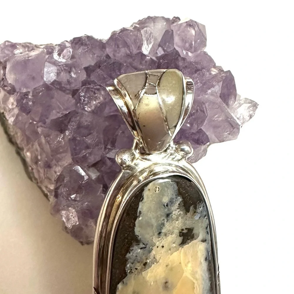 Samson Sam Kee Native American Navajo Honey Moss Agate Sterling Silver Pendant